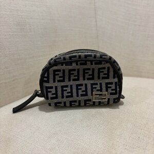 Fendi Vintage Zucca Canvas Mini Pouch / Coin Purse, Black w/ Silver Hardware